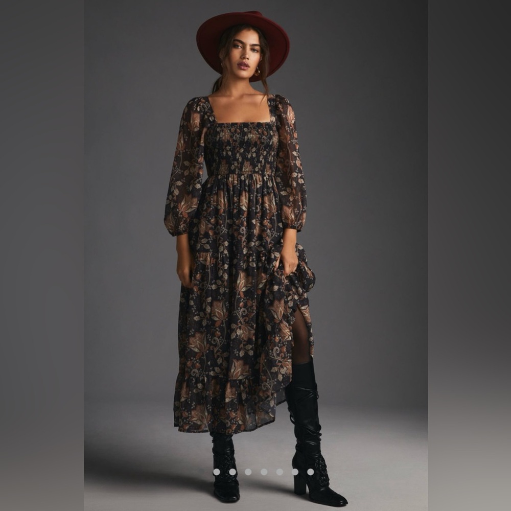 Anthropologie - Let Me Be Square Neck Smocked Maxi Dress